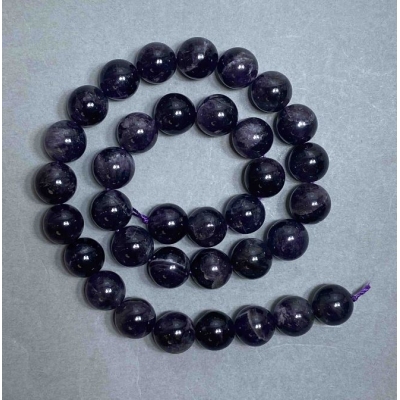 Намистини на нитці з натурального каменю Аметист гладка кулька, діаметр 12мм + -, довжина 38см +