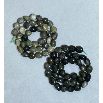 Намистини з натурального каменю Агат моховий галтівка, діаметр 9х12мм, довжина 38см +