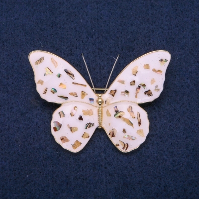 Брошка Метелик Халіотіс і біла емаль, золотистий метал 40х55мм