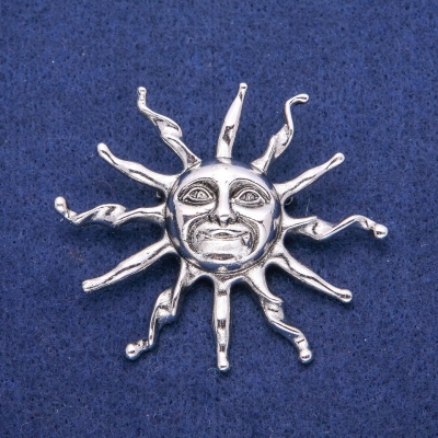 Брошка Кулон Сонце 53х62мм, сріблястий метал