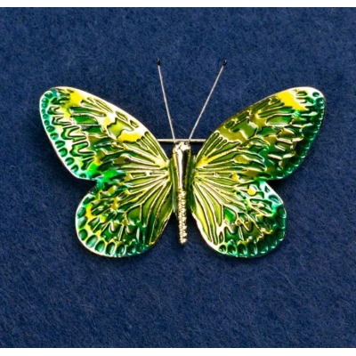 Брошка "Метелик" зелена емаль, золотий колір металу 55х39мм