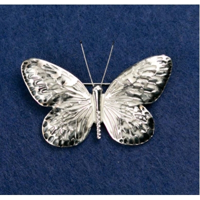 Брошка "Метелик" сіра та чорна емаль, сріблястий колір металу 55х39мм