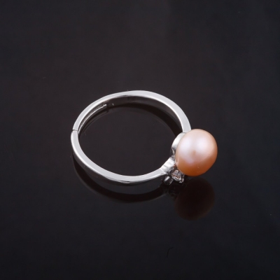 Каблучка Перлина рожева, діаметр 7мм без, розміри колір металу "срібло"