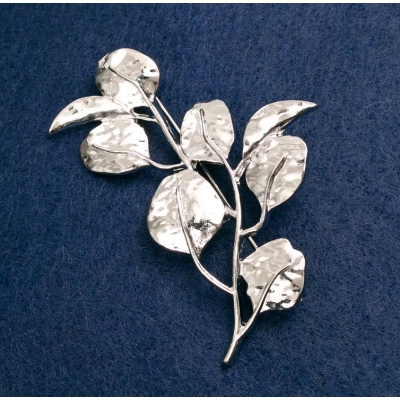 Брошка Гілочка з листочками,срібрий метал 62х40мм