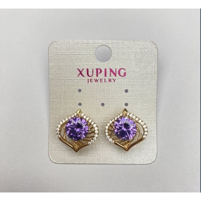 Сережки Xuping з фіолетовими кристалами 17х16мм+- Позолота 18К