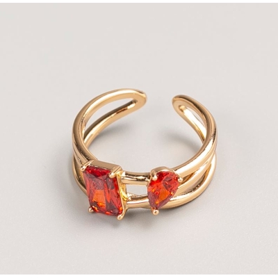 Каблучка Xuping колір металу "золото" червоний камінь, розміри 16,18