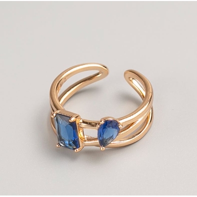 Каблучка Xuping колір металу "золото" синій камінь, розміри 16,18