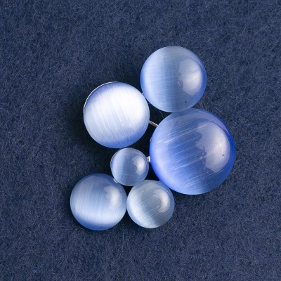 Брошка Акцент, камінь котяче око, колір синій, срібний метал 45х35мм
