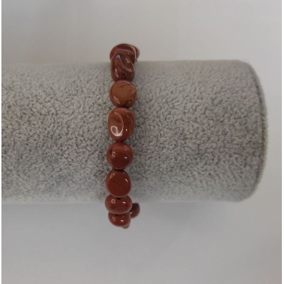 Браслет Яшма червона з натурального каменю галтовка на гумці, діаметр 10х8мм+-, довжина  18 см
