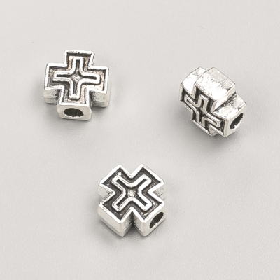 Фурнітура намистина вставка Хрест, діаметр 9х9х5мм фас. 20гр. 18шт+- колір металу "срібло"