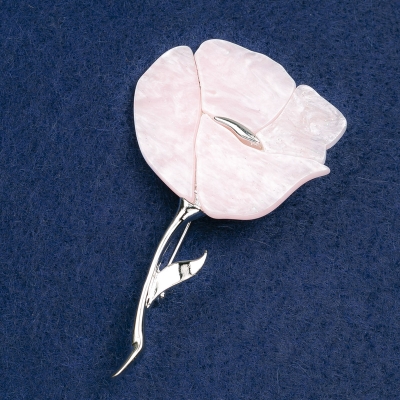 Брошка Квітка, рожевий перламутр з блискітками, срібний метал 70х46мм