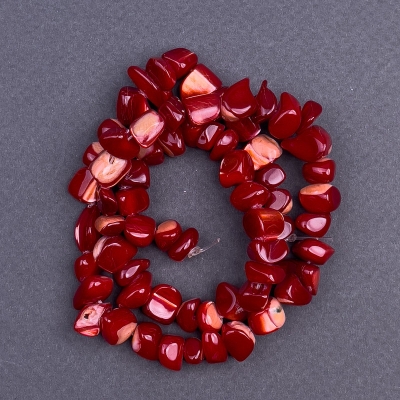 Намистини тонований Перламутр червоний галтівка, діаметр 8х6мм+-, довжина 41см+- на волосіні