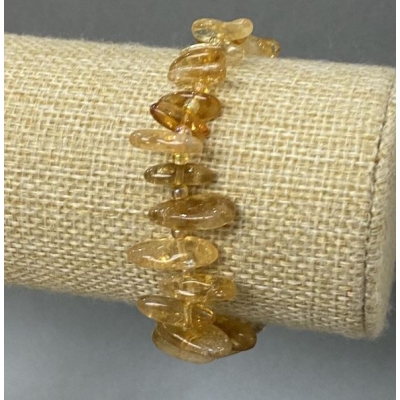 Браслет Цитрин натуральний камінь крихта "голка", діаметр 12х5мм+- з бісером, діаметр 3мм+-, довжина 18см (стрейч)