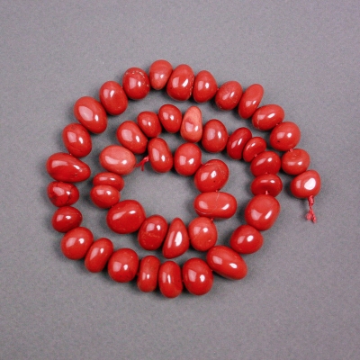 Намистини на нитці Яшма червона натуральний камінь галтівка, діаметр 12х10мм+-, довжина 39см+-