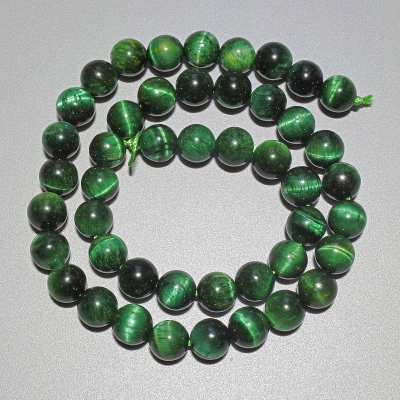 Намистини Зелене Котяче Око натуральний камінь гладка кулька, діаметр 8,5мм+-, довжина 38см+- на нитці