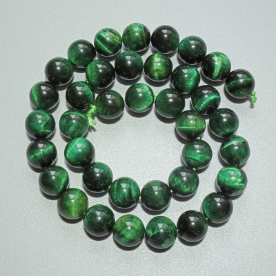 Намистини Зелене Котяче Око натуральний камінь гладка кулька, діаметр 10мм+-, довжина 38см+- на нитці
