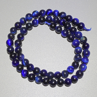 Намистини Синє Котяче Око натуральний камінь гладка кулька, діаметр 6,5мм+-, довжина 38см+- на нитці