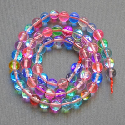 Намистини Опалове скло різнокольорове гладка кулька, діаметр 8мм+-, довжина 38см +- на нитці