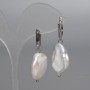 Baroque Earrings with Pearl with Petrol Indigo Hue, 18mm Ø, 38mm Length, English Jump Ring