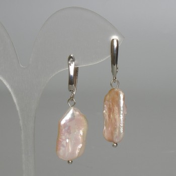 Baroque Earrings with Pearl with Petrolity tint, 14x22mm diameter + -, length 42mm + - English clasp