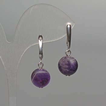 Amethyst Earrings with Natural Stone Smooth Bead, diameter 12mm±, length 32mm±, English clasp