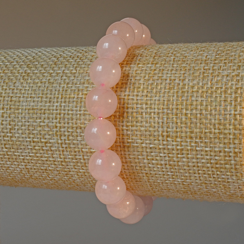 Bracelet Pink Quartz Natural Stone Smooth Bead, diameter 10mm±, length 18cm± (stretch)