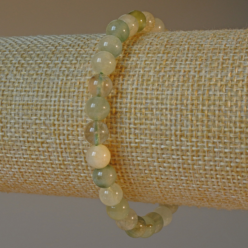 Bracelet Phantom Quartz with Rutile natural stone smooth bead, diameter 6.5mm±, length 18cm± (stretch)