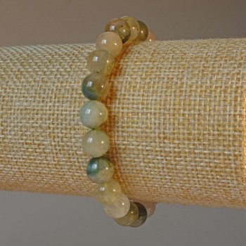 Bracelet Phantom Quartz with Rutile Natural Stone Smooth Beads, 8mm diameter ±, length 18cm ± (elastic)