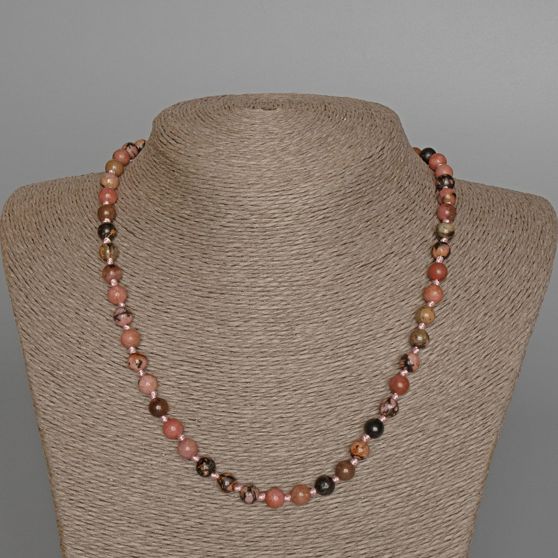 Rhodonite Necklace natural stone smooth bead, diameter 7mm±, length 49cm±