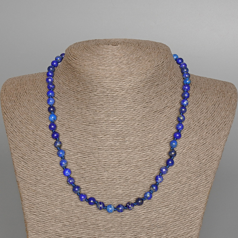 Lapis Lazuli Necklace natural stone smooth bead, diameter 6mm±, length 47cm±