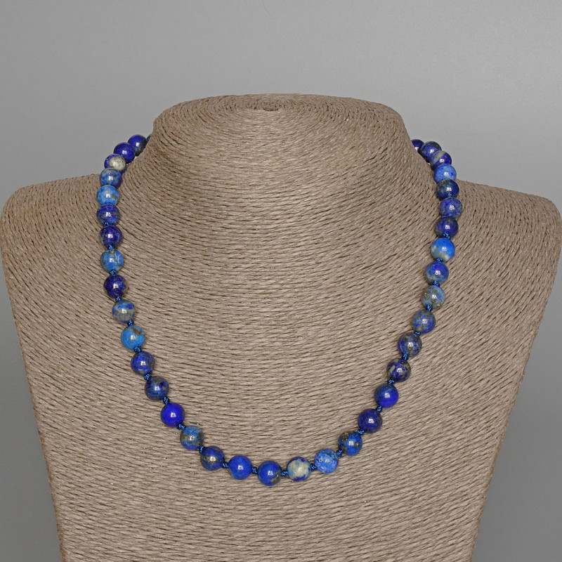 Necklace of Natural Lazurite Smooth Round Beads, diameter 8mm, length 47cm