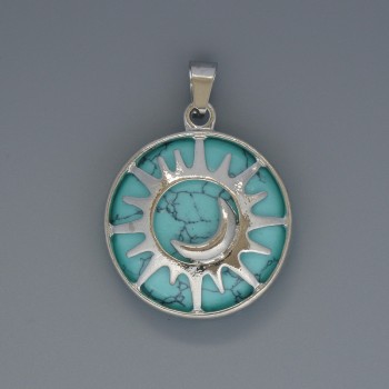 Pendant Sun Turquoise, diameter 27mm±, length 37mm± in a silver-plated setting