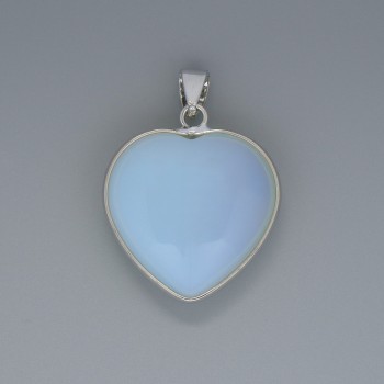 Pendant Heart Moonstone, diameter 26×26mm±, length 36mm± in a silver-plated setting