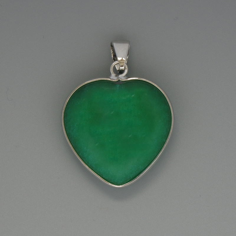 Heart Pendant Chrysoprase, 26x26mm diameter ±, length 36mm ±, in a silver-toned setting
