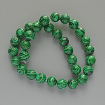 Malachite Beads (unpolished) smooth round bead, diameter 12mm±, length 37mm± on fishing line