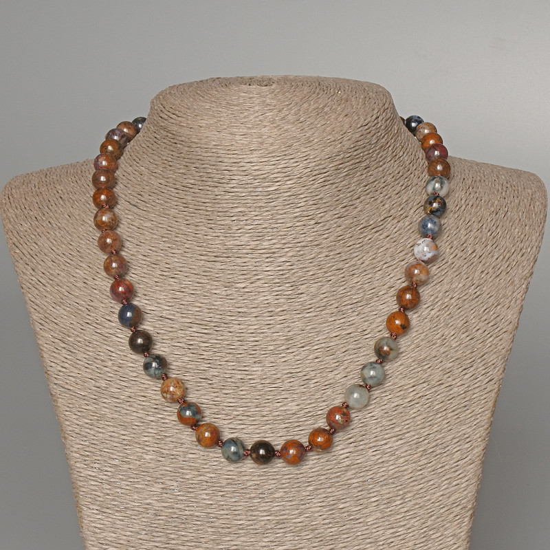 Petersite Necklace with Natural Stone, Smooth Beads, 8.5 mm diameter, 51 cm length