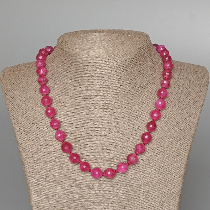 Malinovyi Tourmaline Bead Necklace, Faceted Round Beads 10mm, 49cm Length