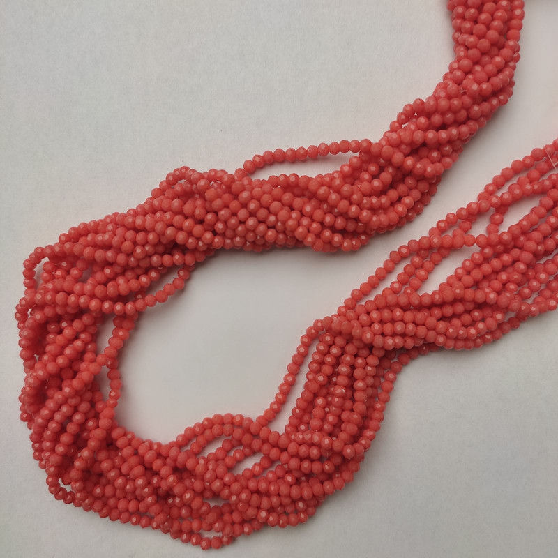 Beads Czech Crystal Carrot Orange Faceted Rondelle, 3x2.5 mm, 41 mm long on a Lasting string