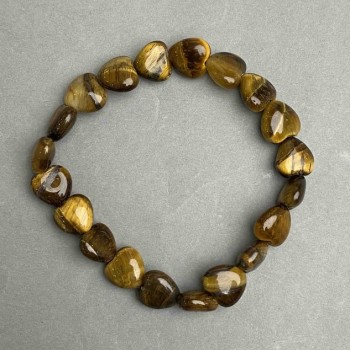 Bracelet "Heart" Tiger's Eye Natural Stone, diameter 10x10x5mm±, length 18cm± (stretch)