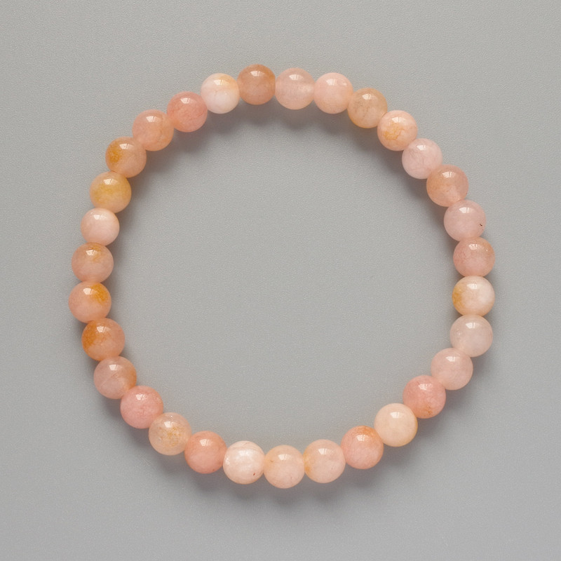 Toned Pink Quartz Bead Bracelet, smooth round beads 6.5mm±, length 18cm± (stretch)