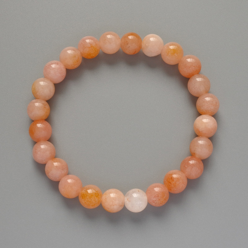 Toned Pink Quartz Beaded Bracelet smooth rounds, diameter 8mm ±, length 18cm ± (stretch)