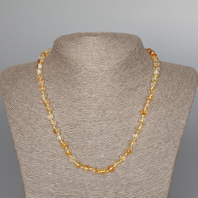 Citrine Necklace natural stone smooth bead, diameter 6mm±, length 48cm ±