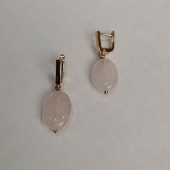Earrings Pink Quartz Oval, diameter 13×18 mm±, with a English (sic) lock, length 36mm+
