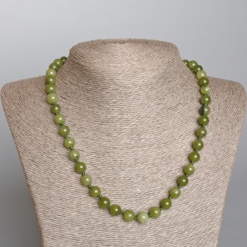 Jadeite Bead Necklace, Canadian Natural Jadeite, Smooth Round Beads, 8.5 mm diameter, length 49 cm