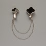 Brooch for cardigans Clover black plastic, silver metal 22x26mm, 18x27mm chain 10 cm