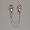 Brooch for Cardigans Flower with White Rhinestones, Pink Crystals, Silver Metal 18x25mm, 10 cm Chain