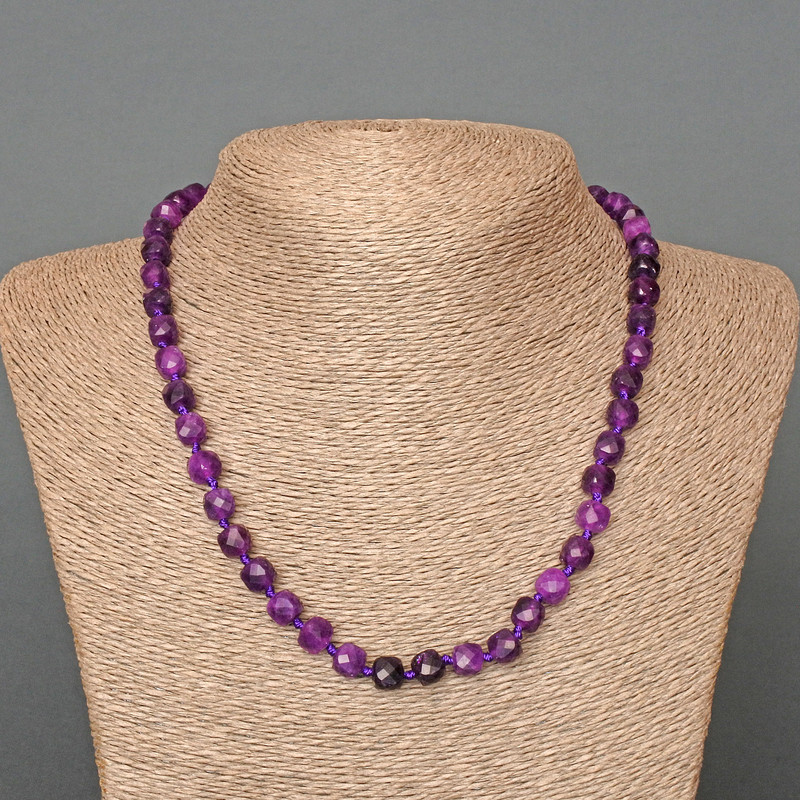 Amethyst Necklace with Natural Stone, Faceted Cube Beads, 7mm Diameter, 50cm Length