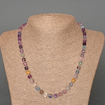 Clearance! Fluorite Beaded Necklace Natural Stone Faceted Cube, 6mm diameter, length 51cm
