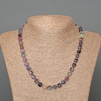 Clearance! Fluorite Necklace with Natural Stone Beads, Faceted Cubes, 7mm diameter, length 50cm