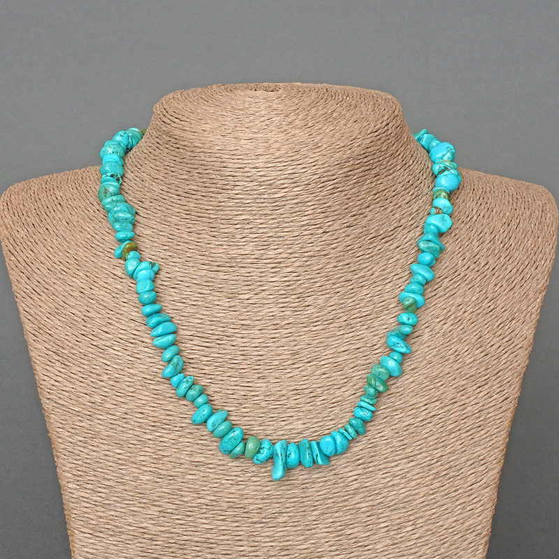 Turquoise-Tinted Howlite Bead Necklace, 8x4mm Chip, 47cm Long
